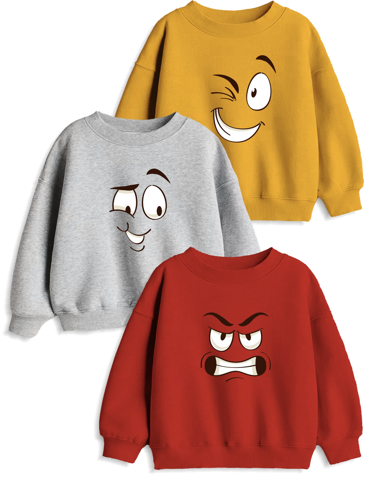 minicult Full Sleeves Sweatshirt for Kids with Fun Prints(Emotions)(Pack of 3)