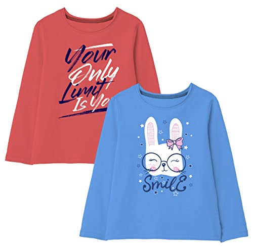 minicult Cotton Printed Full Sleeve T Shirts for Girls (Pack of 2) (Blue 1)